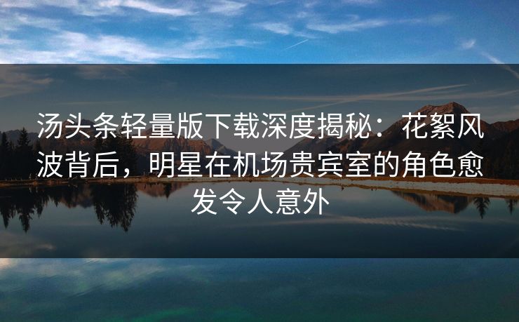 汤头条轻量版下载深度揭秘：花絮风波背后，明星在机场贵宾室的角色愈发令人意外