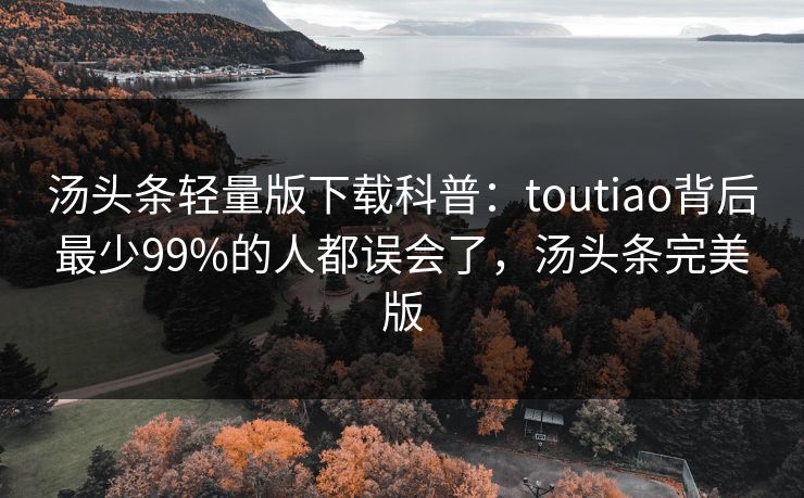 汤头条轻量版下载科普：toutiao背后最少99%的人都误会了，汤头条完美版